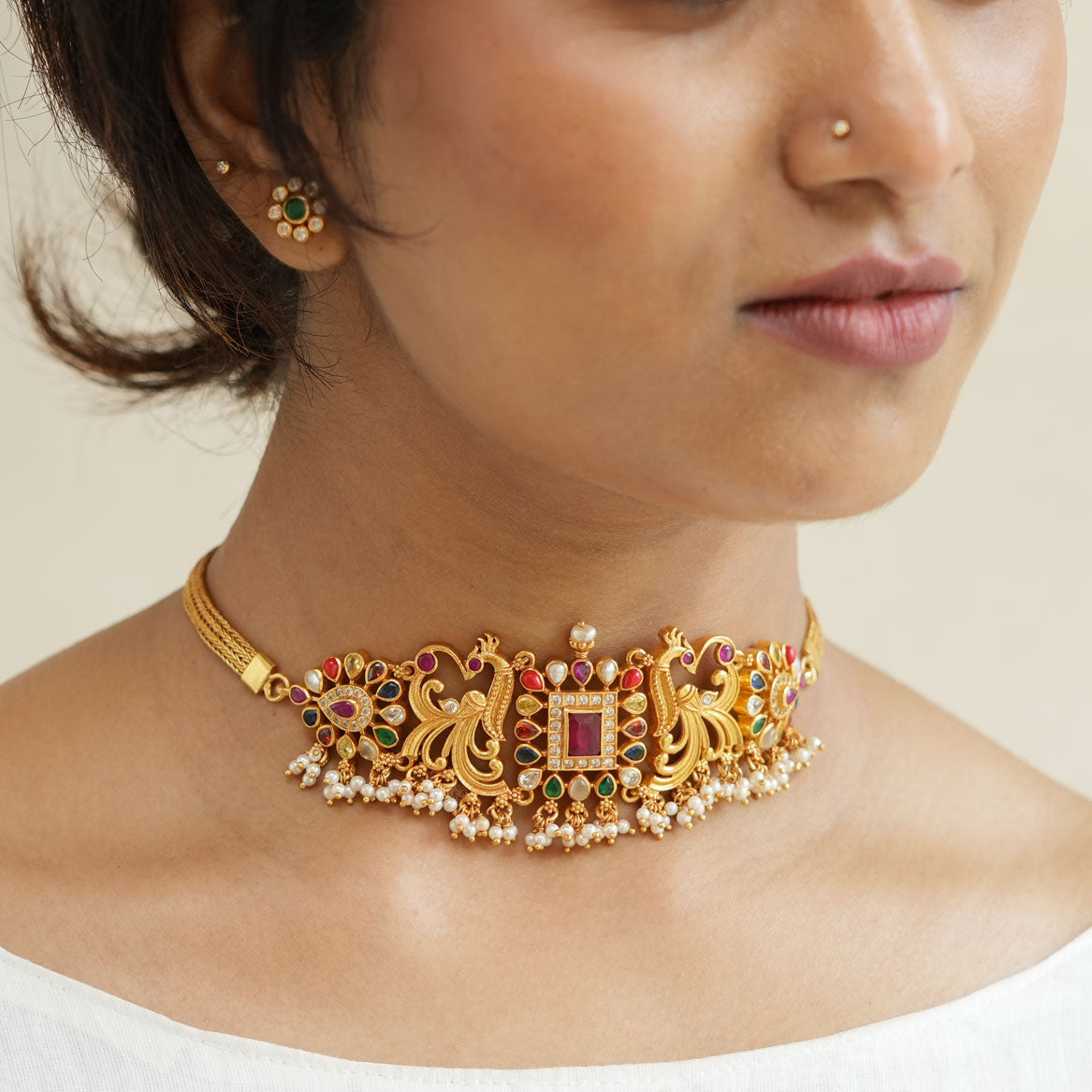 Gold Finish Navratna Chandbali Earrings Design by Anayah Jewellery at  Pernia's Pop Up Shop 2024